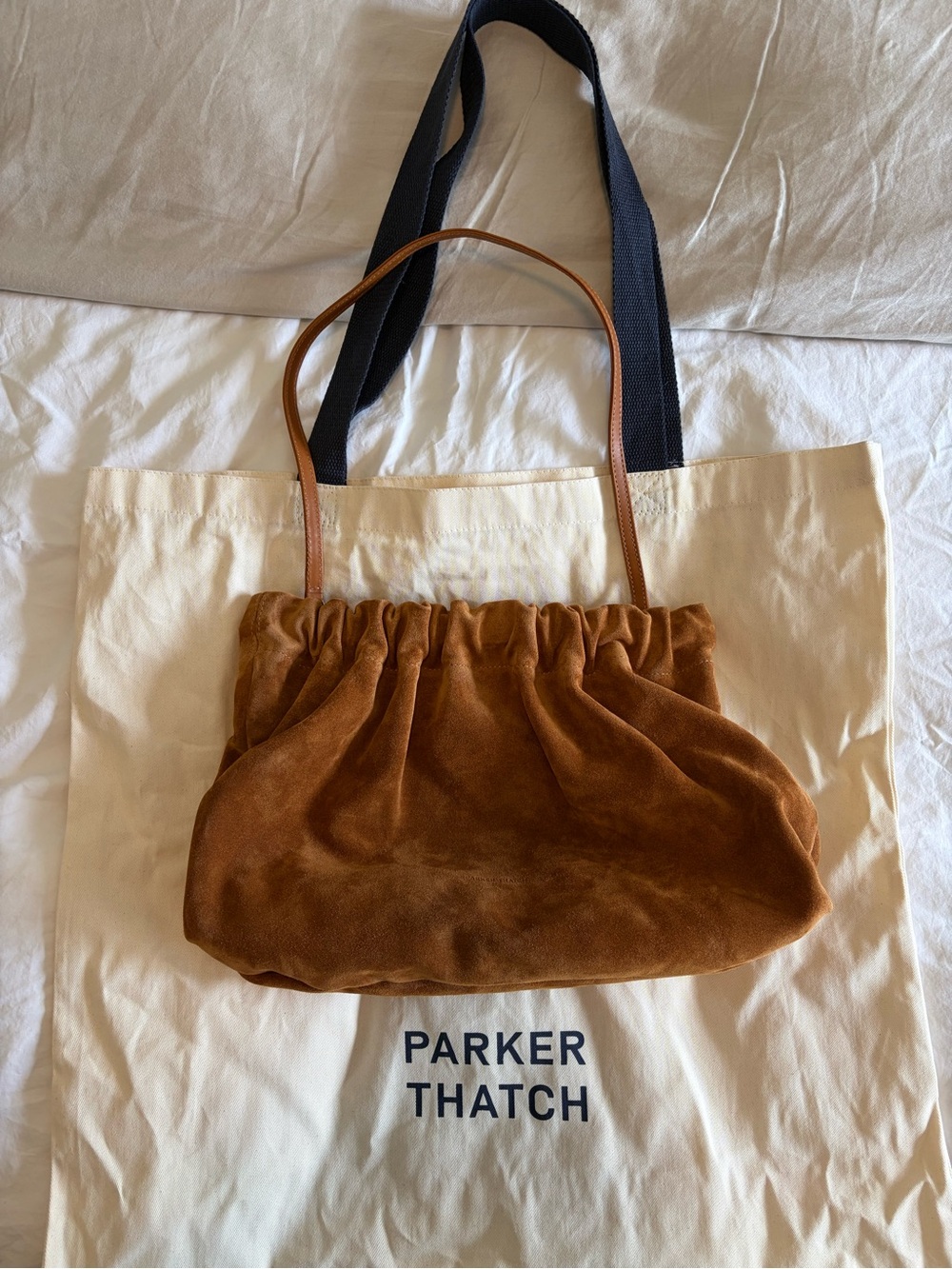 Parker Thatch Caramel Suede Mochi Shoulder Clutch Bag